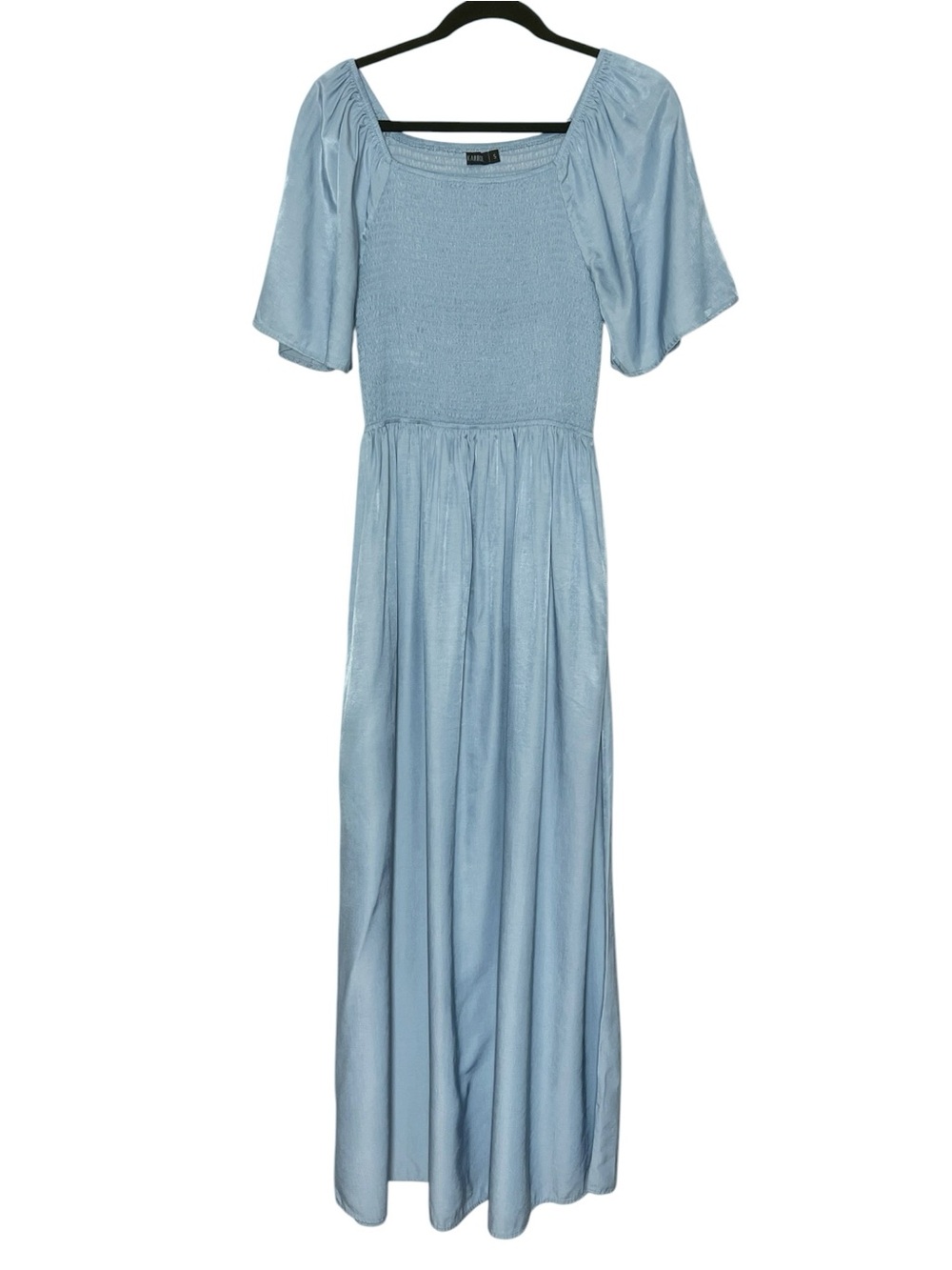 Mikarose dusty baby blue short sleeve smocked top maxi dress S